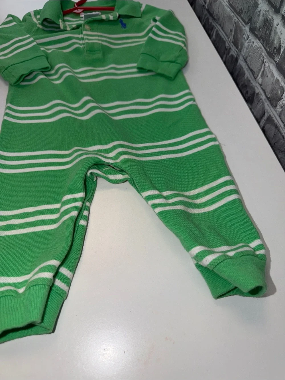 Ralph Lauren Green and White Striped Polo One-Piece romper